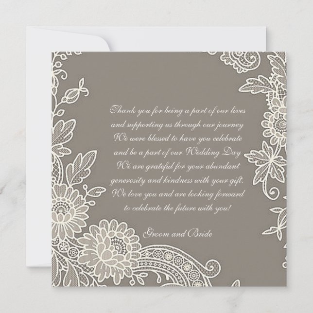 Deep Khaki Gray w/Floral Scroll Wedding Thank You  (Front)