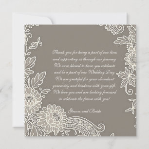 Deep Khaki Gray w/Floral Scroll Wedding Thank You  Card