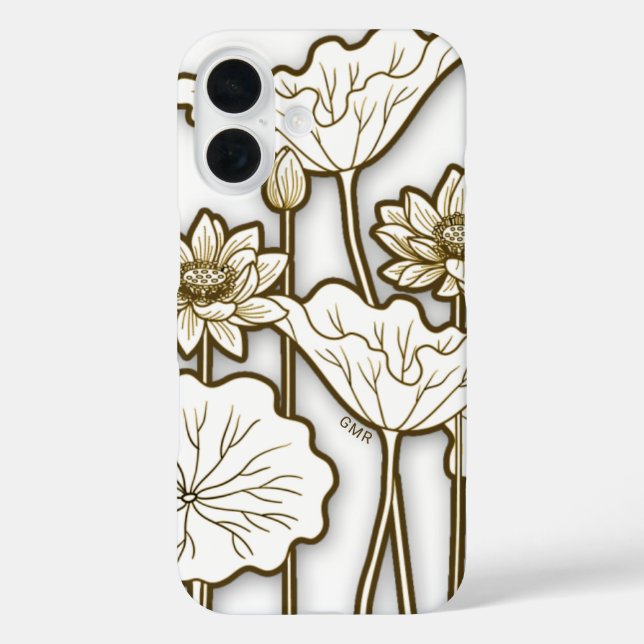 Deep Khaki Trim on Big White Flowers Monogram Case-Mate iPhone Case (Back)
