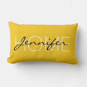 Deep lemon color home monogram lumbar pillow