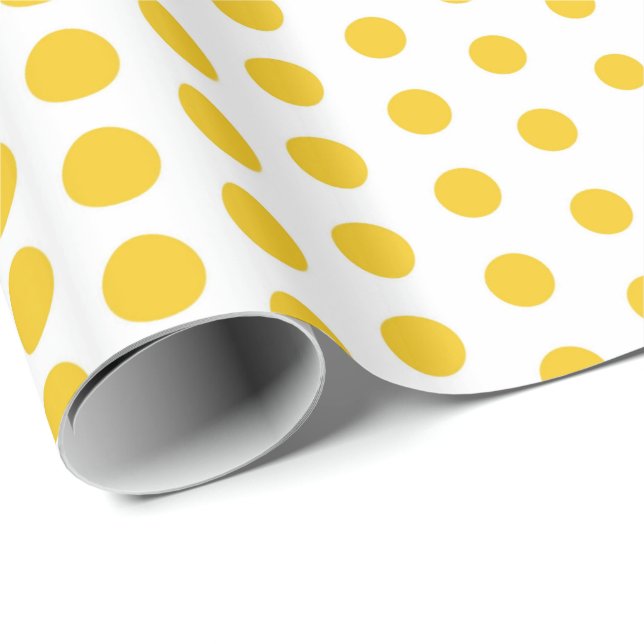 Deep Lemon Polka Dot Modern White Wrapping Paper (Roll Corner)