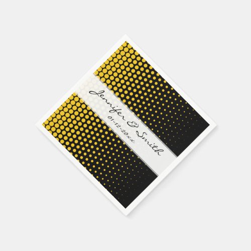 Deep Lemon Polka Dots Modern Black Paper Napkins