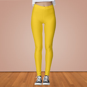 Lemon Yellow Women's Casual Leggings, Solid Color Colorful Ladies