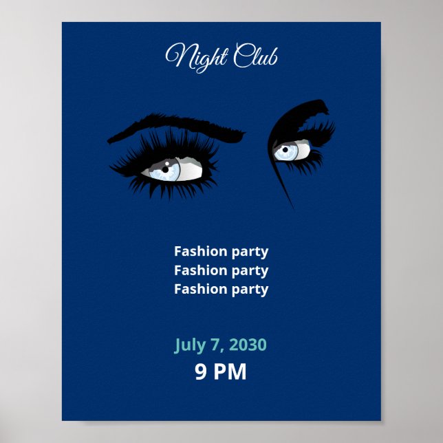 Deep Light Blue Solid Colors Drawing Female Glance Poster (Front)