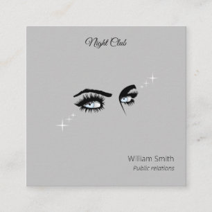 Deep Light Blue Solid Colors Drawing Female Glance Square Business Card