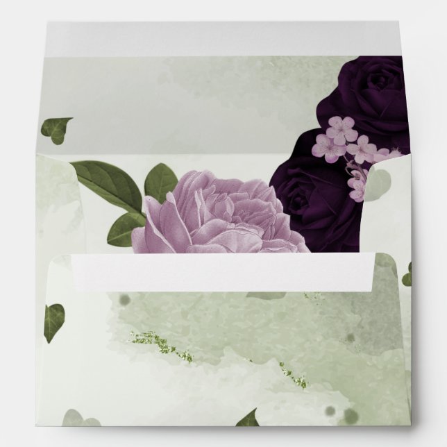 Deep & light purple flowers green envelope (Back (Bottom))