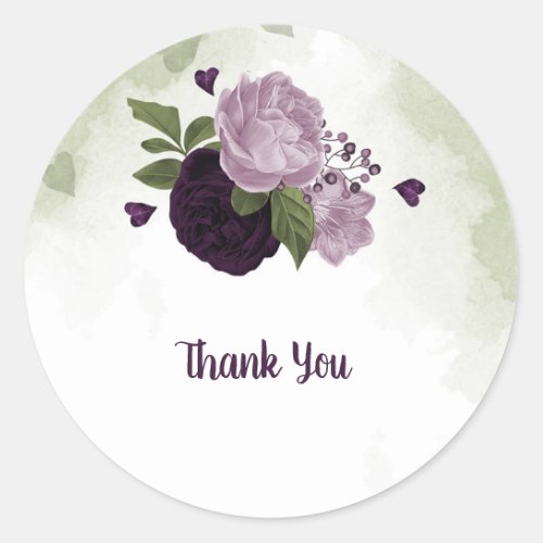 Deep  light purple flowers greenery classic round sticker
