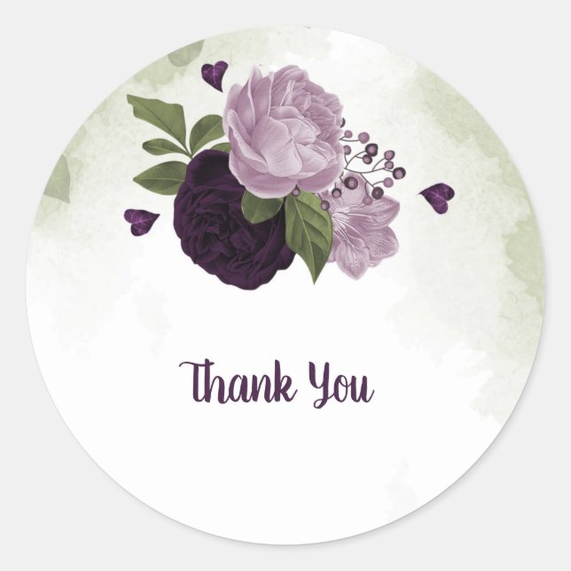 Deep & light purple flowers greenery classic round sticker (Front)