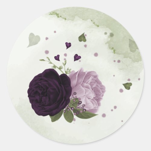 Deep  light purple flowers greenery classic round sticker