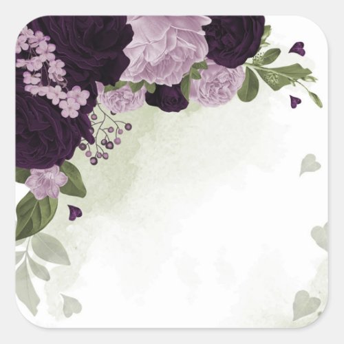 Deep  light purple flowers greenery  square sticker