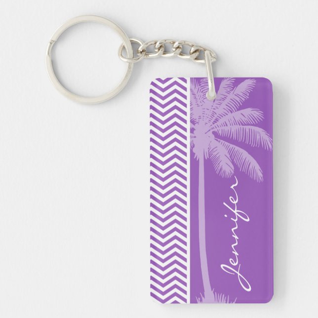Deep Lilac Chevron; Summer Palm Keychain (Front)