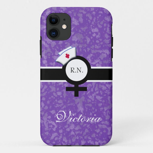 Deep Lilac+Female Sign+Nurse Cap/Name Case-Mate iPhone Case (Back)