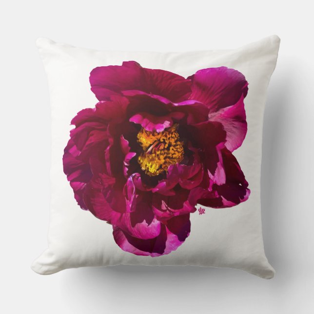 Deep Magenta Peony Throw Pillow (Front)