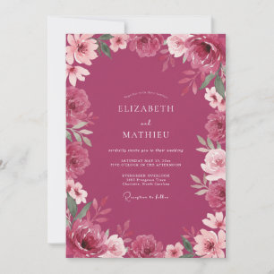 Deep Magenta Petal Wedding Invitation