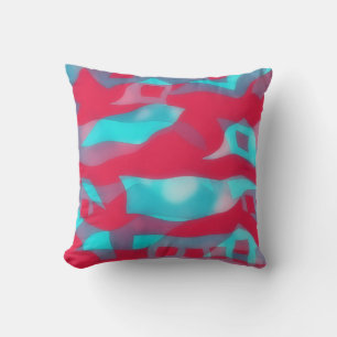 Deep Magenta Pink and Aqua Blue Funky Pillow