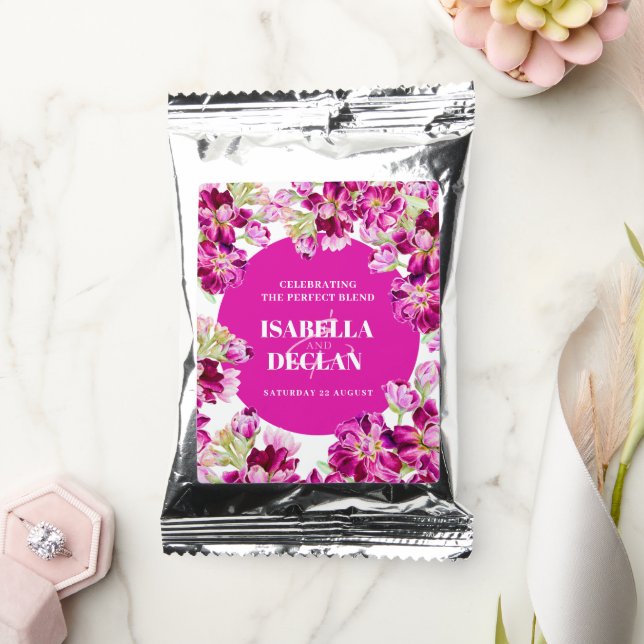 Deep magenta pink flowers watercolor wedding  coffee drink mix (Wedding)