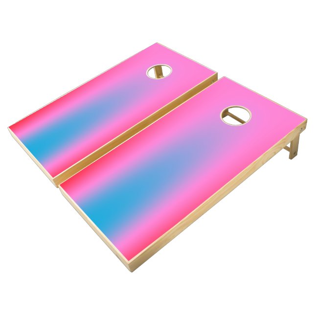 Deep Magenta Pink to Red & Blue Ombre Party Cornhole Set (Angled)