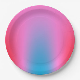 Deep Magenta Pink to Red & Blue Ombre Party Paper Plates