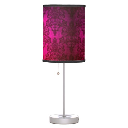 Deep Magenta Pink Victorian Style Damask Pattern Table Lamp (Right)