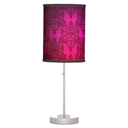 Deep Magenta Pink Victorian Style Damask Pattern Table Lamp