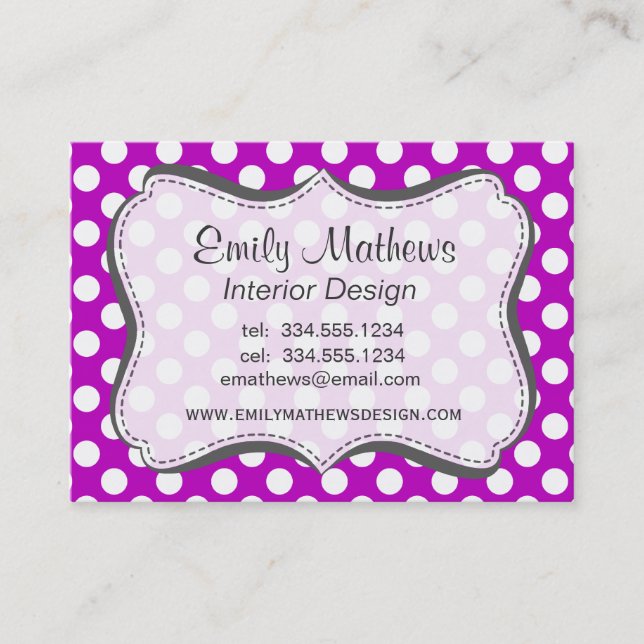 Deep Magenta Polka Dots Business Card (Front)