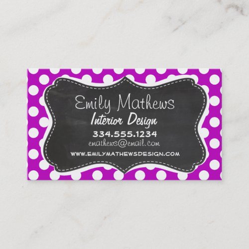 Deep Magenta Polka Dots Chalkboard look Business Card