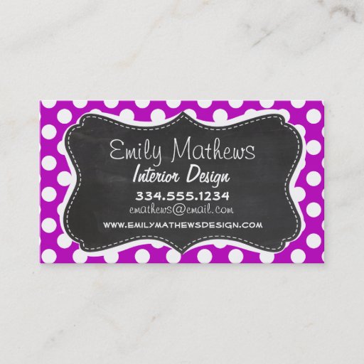 Customizable Deep Magenta Polka Dots; Chalkboard look Business Card Templates