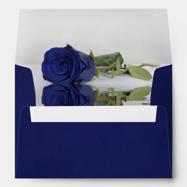 Deep Marbled Navy Blue with Rose Elegant Wedding Envelope (Back (Bottom))