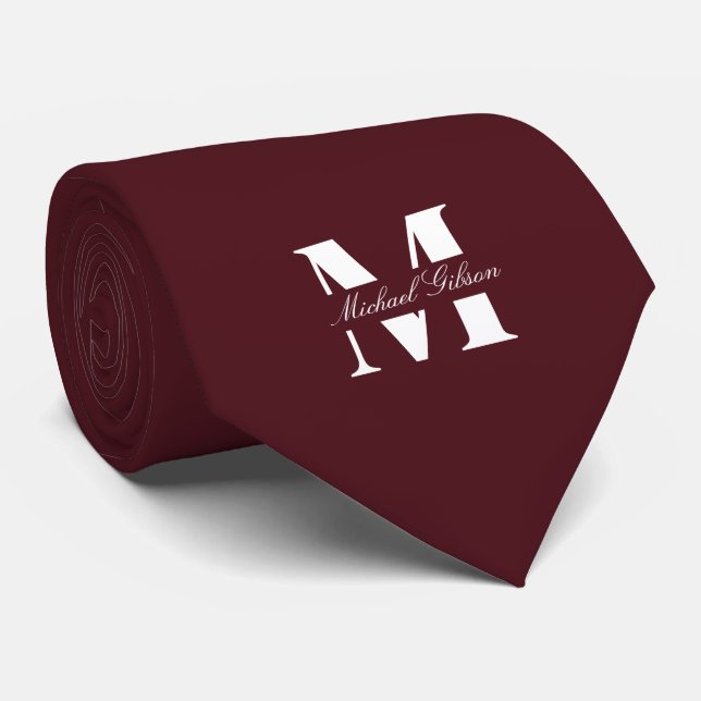 Deep Maroon | Custom Monogram Wedding Groomsmen  Neck Tie (Rolled)