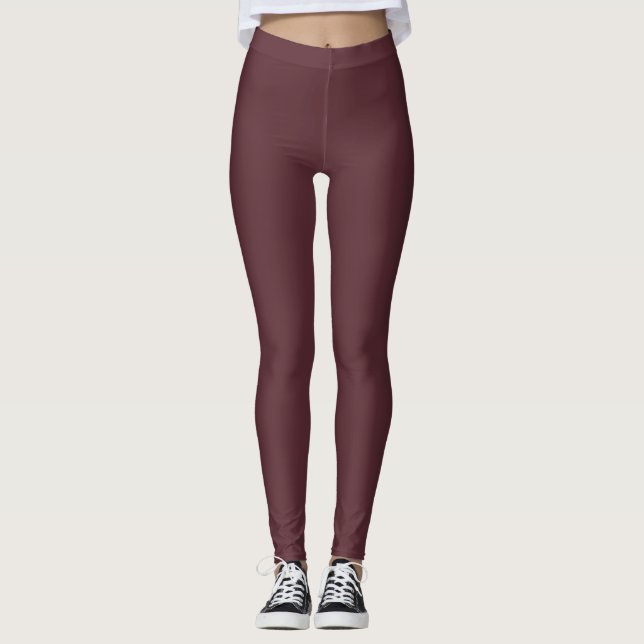 Deep Maroon Solid Color Leggings (Front)