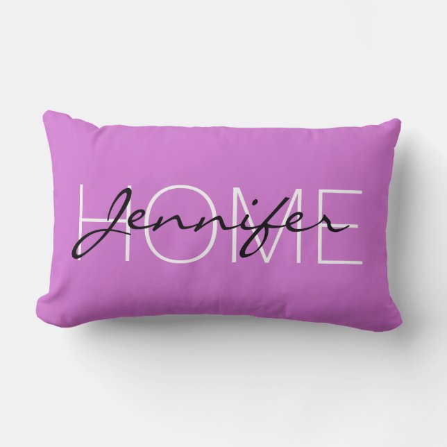 Deep mauve color home monogram lumbar pillow (Front)