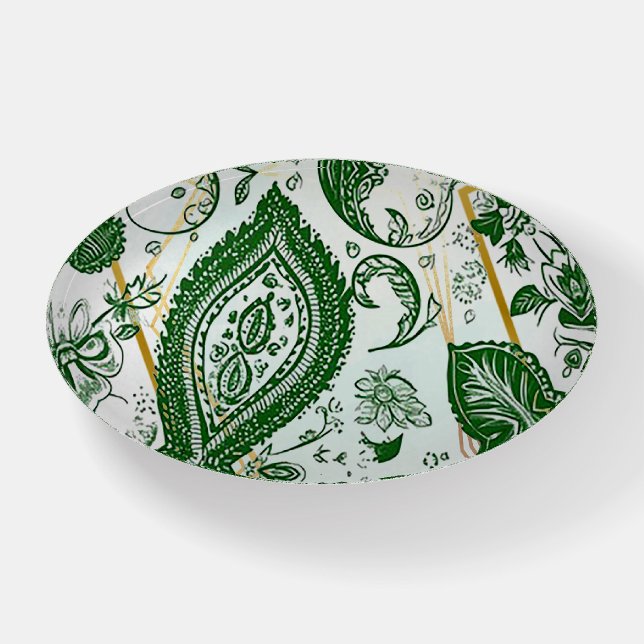 Deep Mint Green Paisley  Paperweight  (Front)