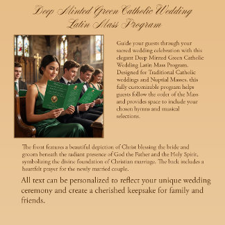 Deep Minted Green Catholic Wedding Latin Mass  Program