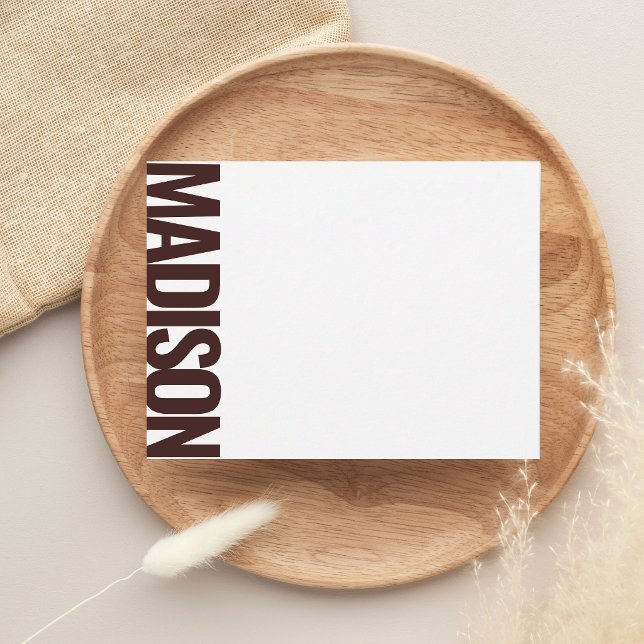 Deep Mocha Vertical Big Name Bold Typography Note Card (Creator Uploaded)