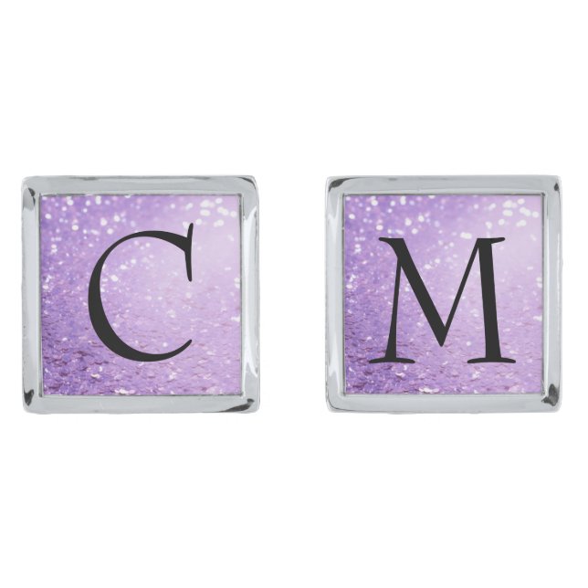 Deep Modern Purple Glitter Wedding Cufflinks (Front)