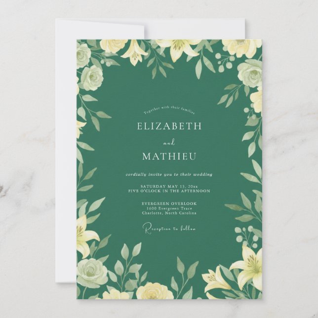 Deep Moss Wildflower Wedding Invitation (Front)