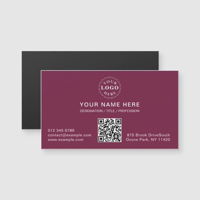 Deep Mulberry Magnetic Card with Your Info (Front/Back)