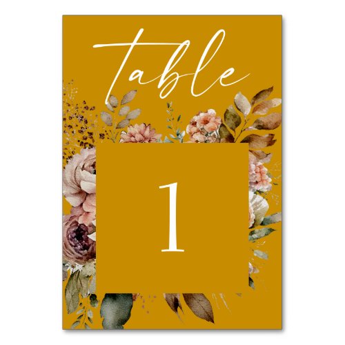 Deep Mustard Yellow Fall Wedding | Autumn Boho Table Number