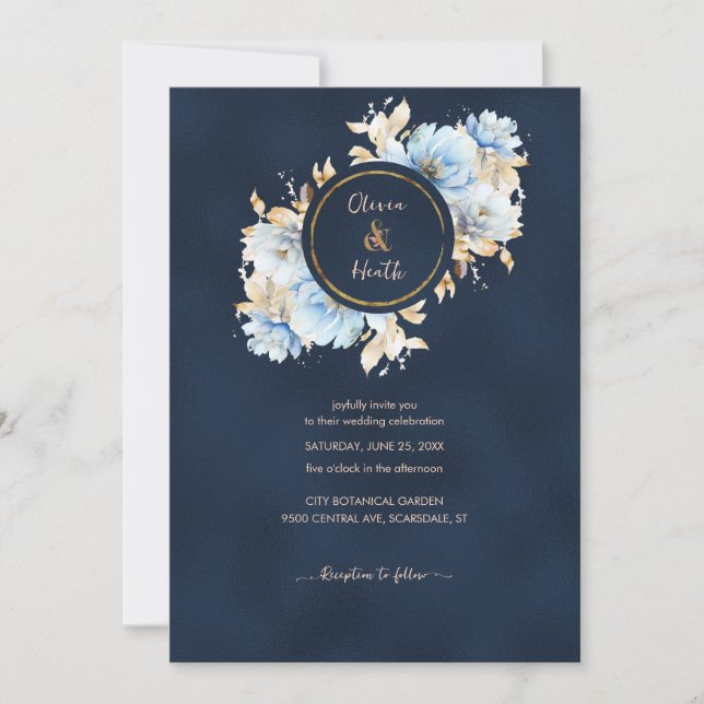 Deep Navy and Ice Blue Wedding Invitation (Front)