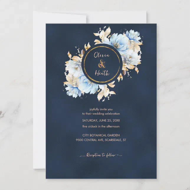 Deep Navy and Ice Blue Wedding Invitation Zazzle