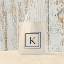 Deep Navy And White Square Border Monogram