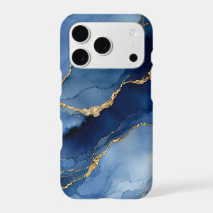 Deep Navy Blue and Gold Alcohol Ink Agate Texture iPhone 17 Pro Case