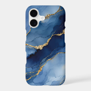 Deep Navy Blue and Gold Alcohol Ink Agate Texture iPhone 17 Case