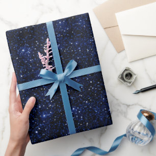 Deep Navy Blue Fine Dark Blue Glitter Pattern Wrapping Paper