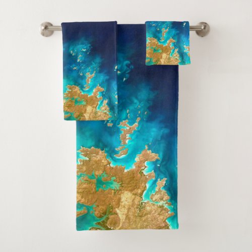 Deep Navy Blue  Gold Earth Abstract Mothers Day Bath Towel Set