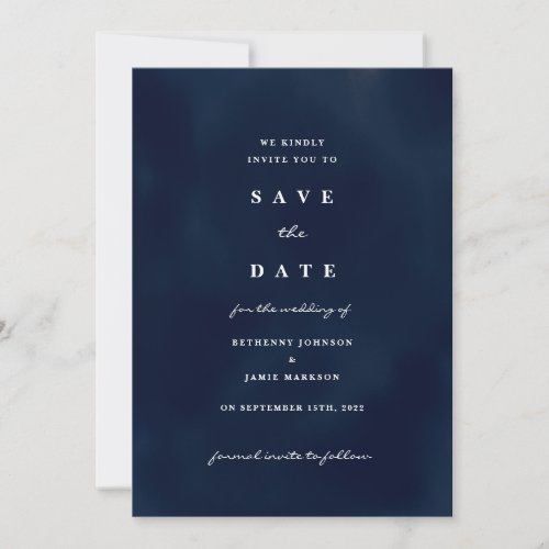 Deep Navy Blue Save the Date Invitation