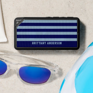 Deep Navy Blue & Sky Blue Stripes Pattern Bluetooth Speaker