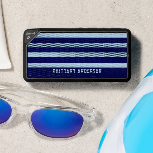Deep Navy Blue & Sky Blue Stripes Pattern  Bluetooth Speaker (Insitu(Beach))