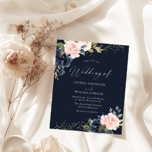 Deep Navy & Blush Budget Wedding Invitation