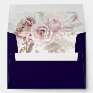 Deep Navy & Dusty Rose Blush Floral Wedding Envelope